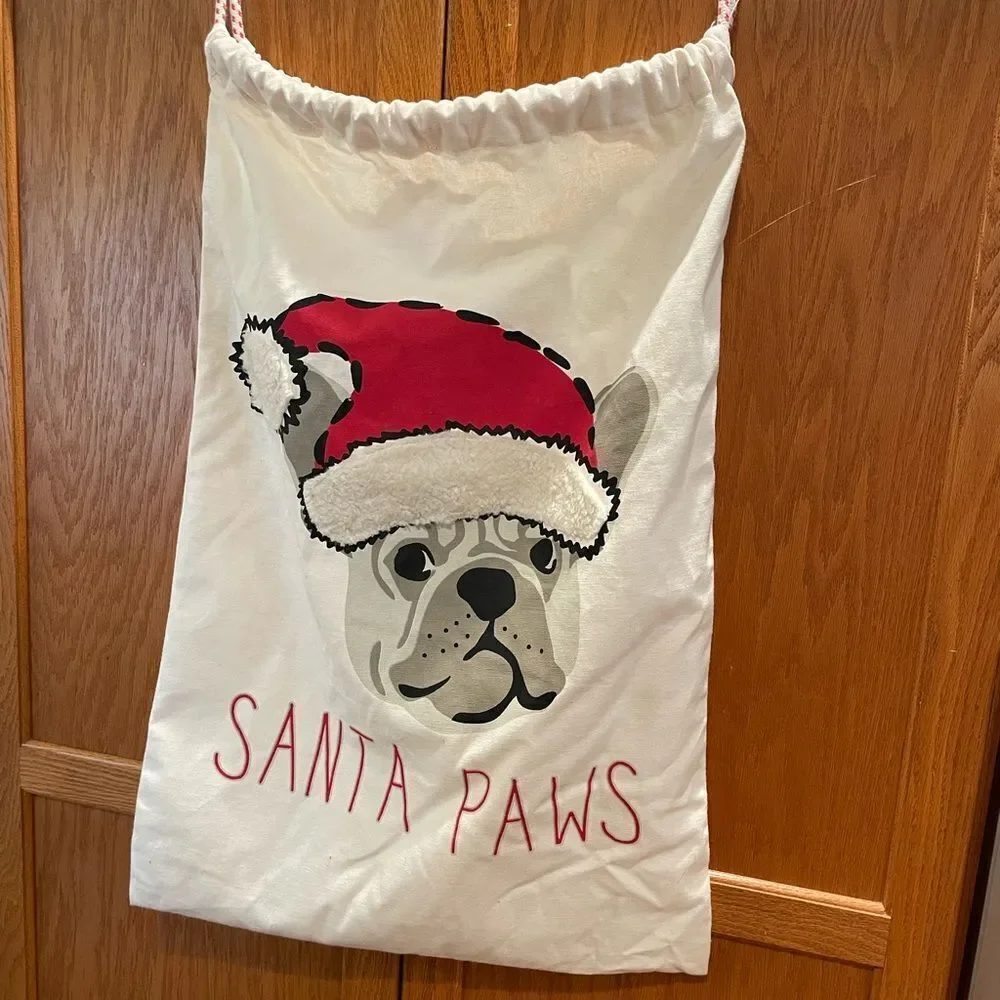 Santa Paws French Bull Dog 24x38 Canvas Type Santa Bag